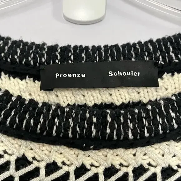 Proenza Schouler Sweater Dress Black White Geometric Knit - Medium - Picture 5 of 7